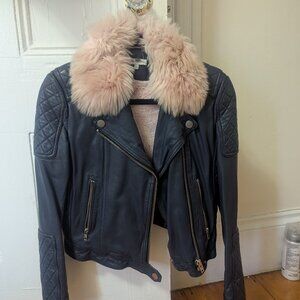 Samantha sipos navy blue leather jacket XS